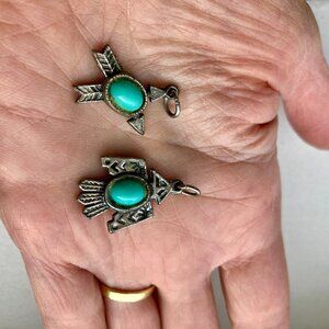 Native American vintage silver and turquoise thunderbird and double arrow charms
